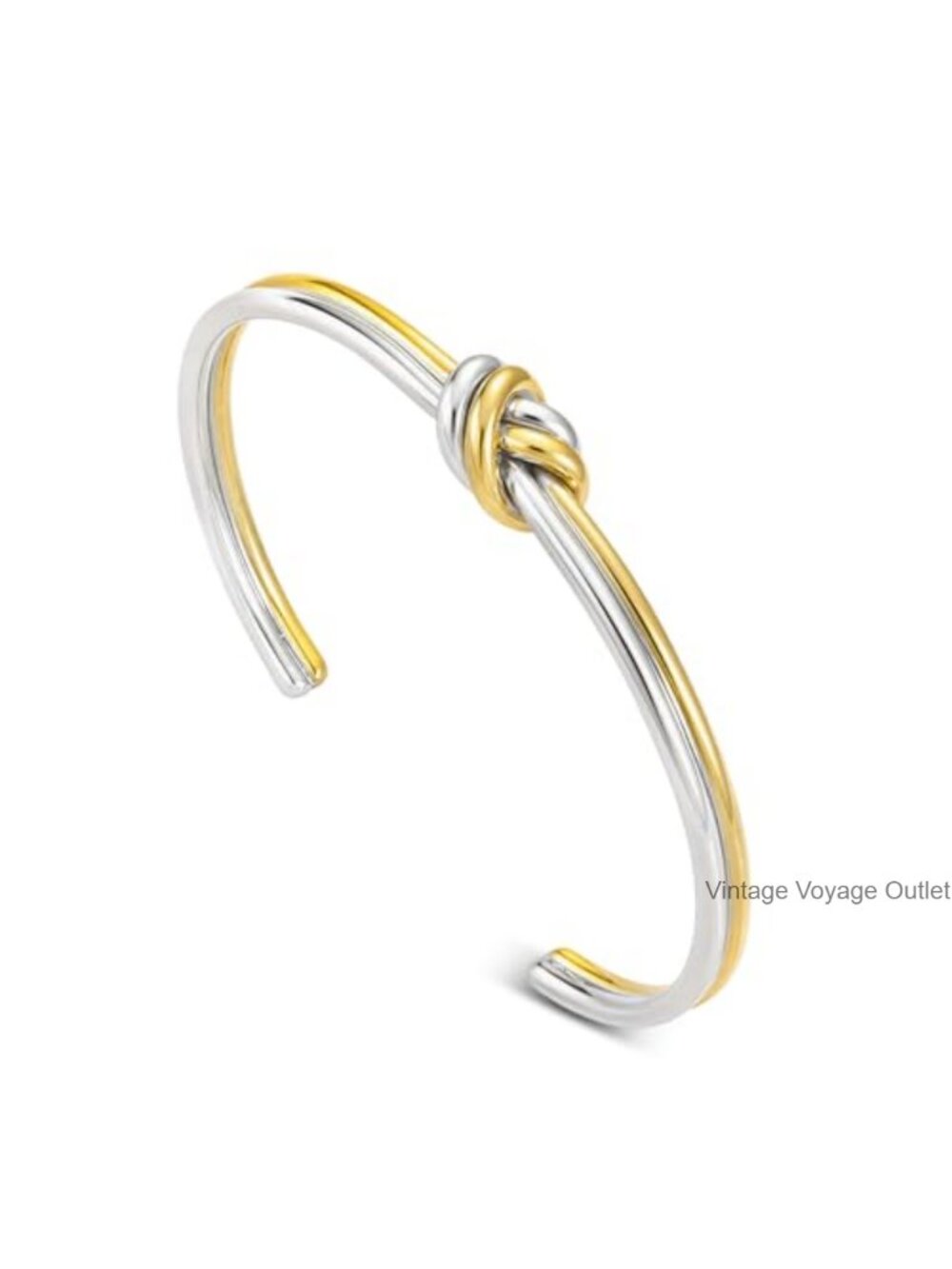 Two Tone Knot Cuff Bracelet Stainless Steel Adjustable Bangle Women's